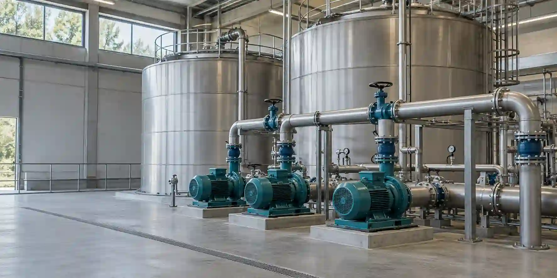 Illustrative water storage tanks, pumps and pipework
