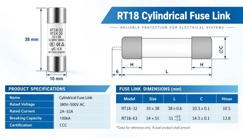 RT18-32 fuse link dimensions 10x38mm